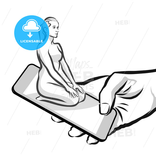 Yoga Thunderbolt Pose in App, 3D concept Sketch – instant download