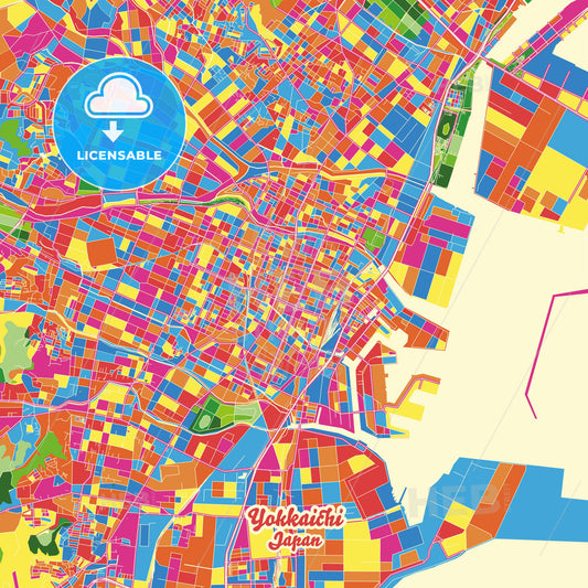 Yokkaichi, Japan Crazy Colorful Street Map Poster Template - HEBSTREITS Sketches