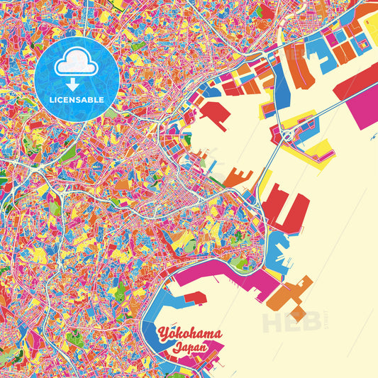 Yokohama, Japan Crazy Colorful Street Map Poster Template - HEBSTREITS Sketches