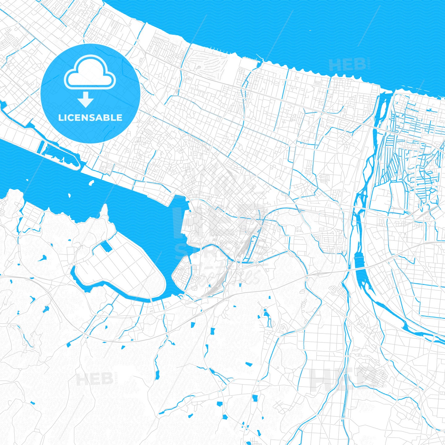 Yonago, Japan PDF vector map with water in focus