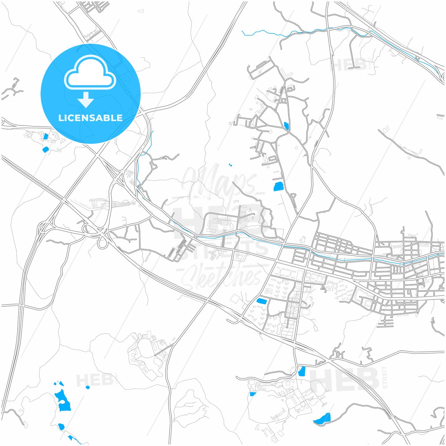 Yongin, Gyeonggi, South Korea, city map with high quality roads.