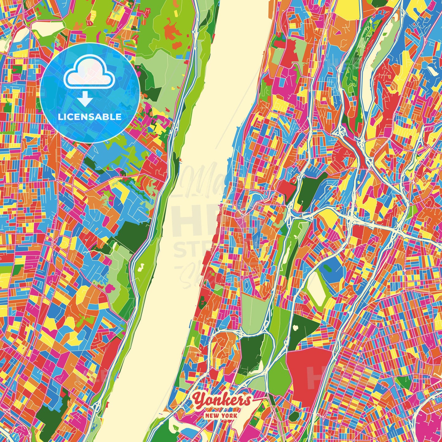 Yonkers, United States Crazy Colorful Street Map Poster Template - HEBSTREITS Sketches