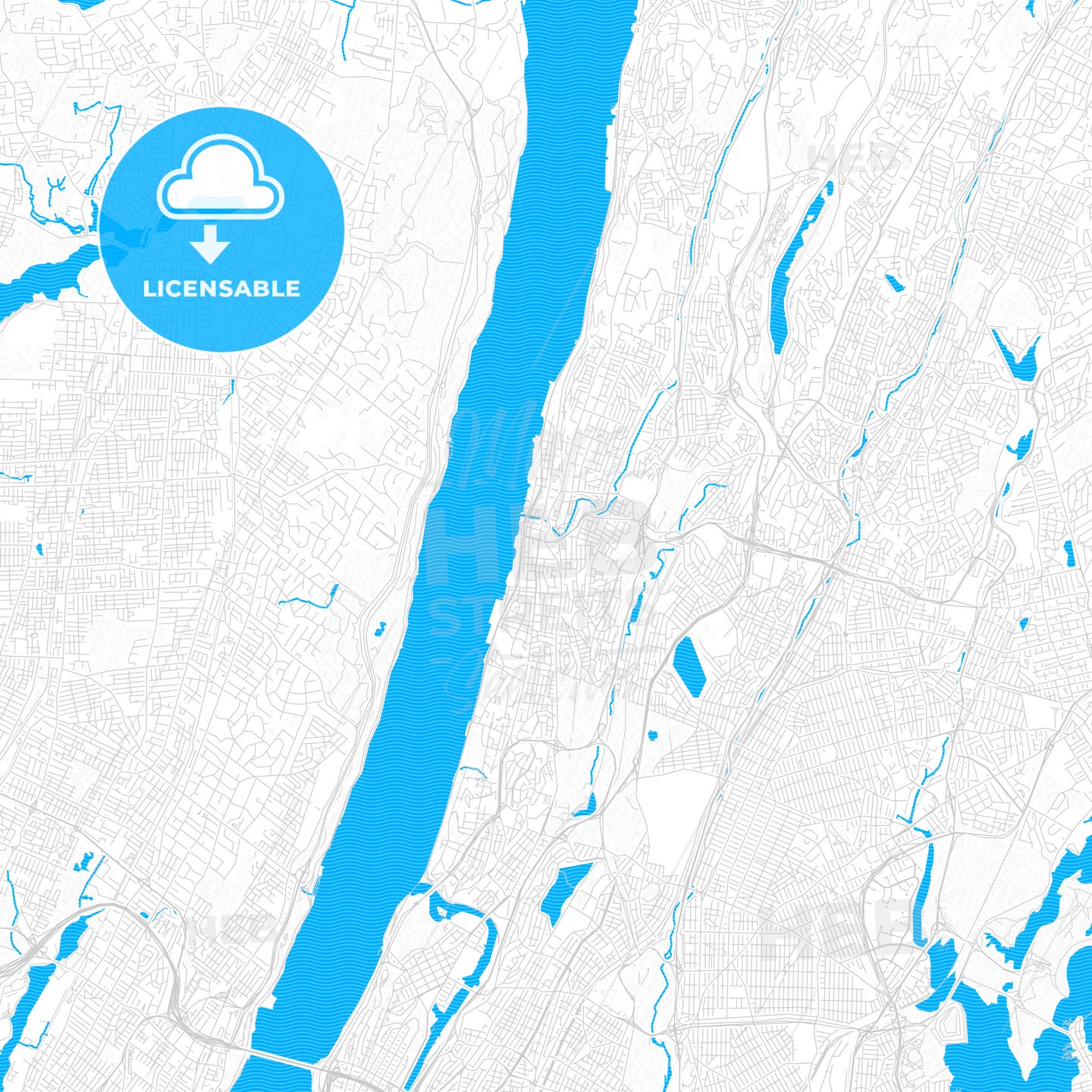 Yonkers, New York, United States, PDF vector map with water in focus