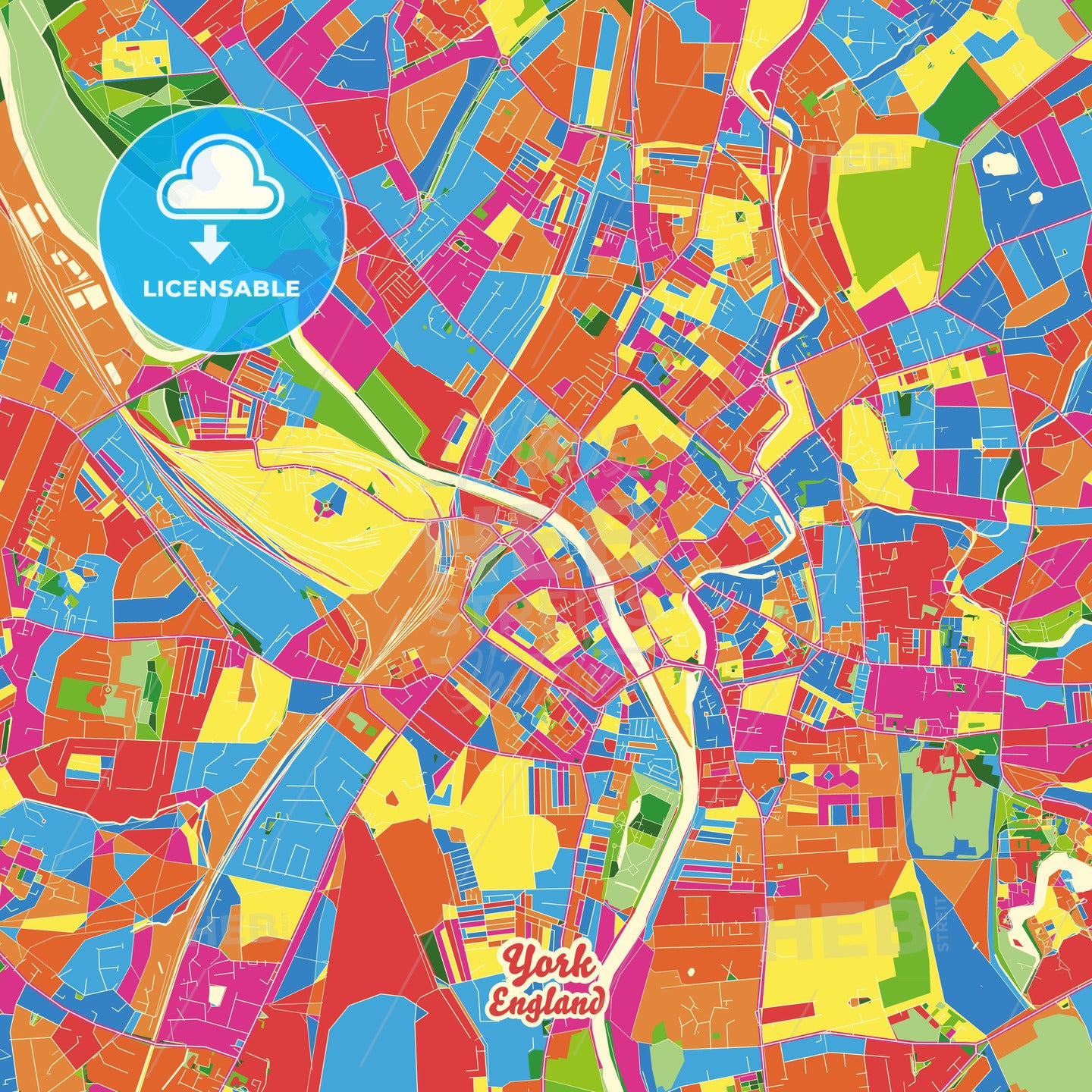York, England Crazy Colorful Street Map Poster Template - HEBSTREITS Sketches