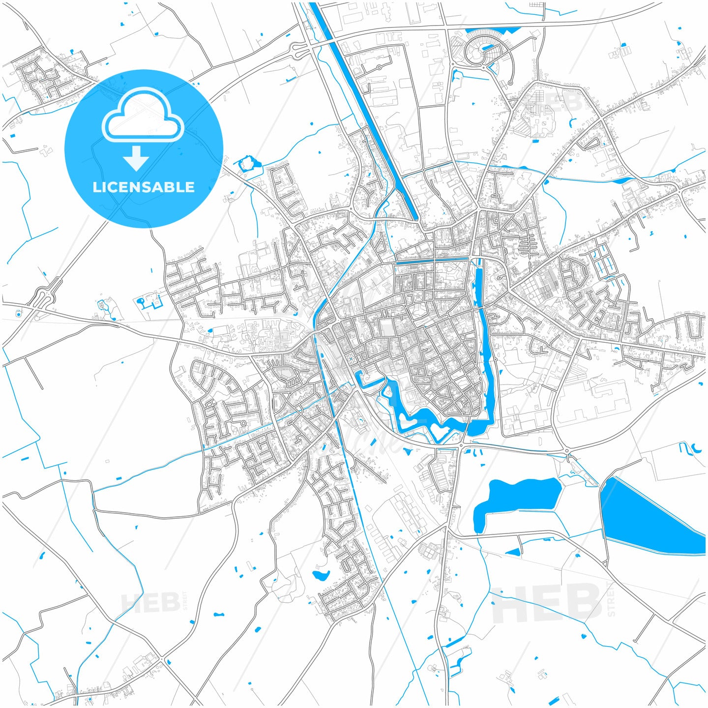 Ypres, West Flanders, Belgium, city map with high quality roads.