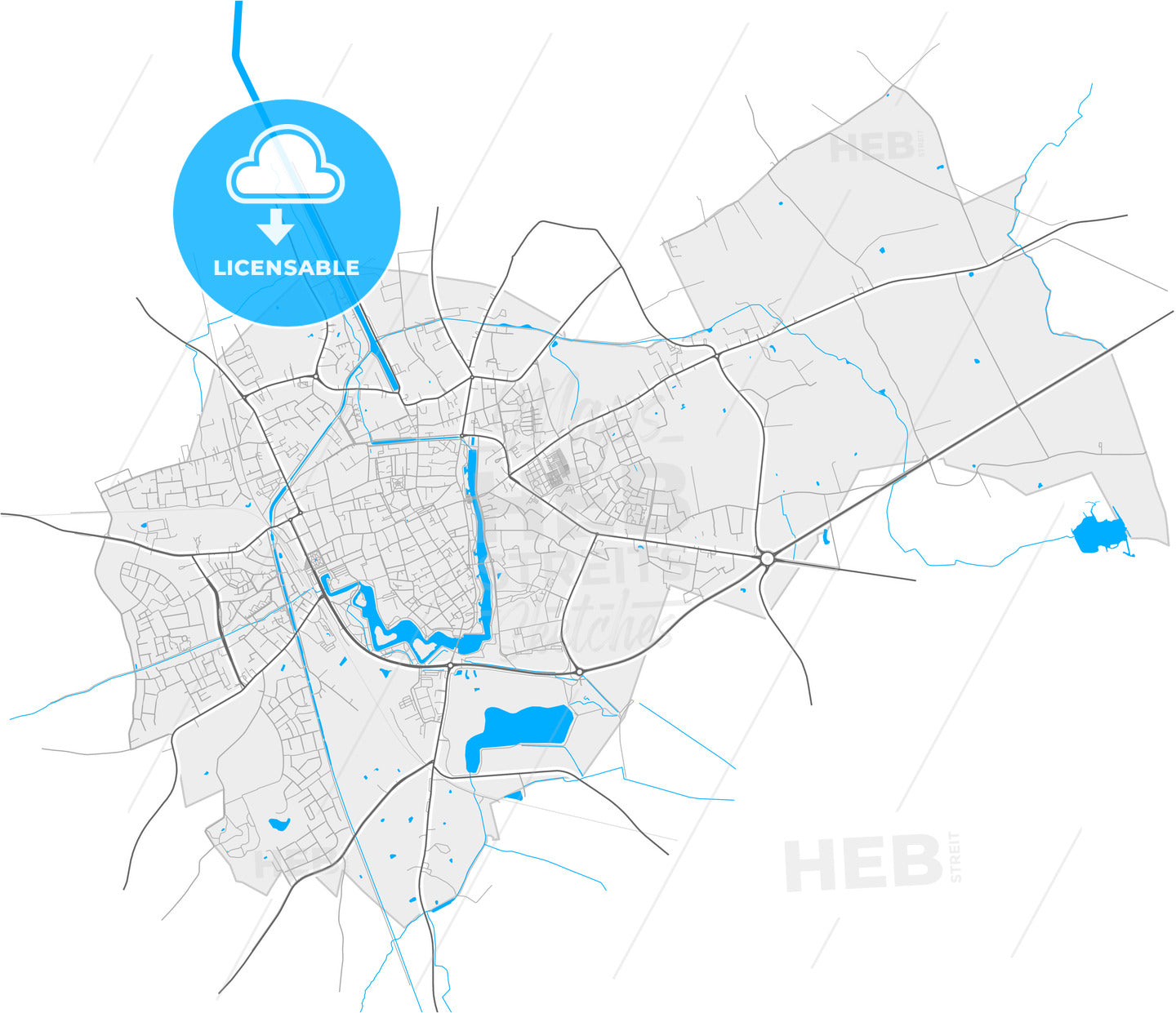 Ypres, West Flanders, Belgium, high quality vector map