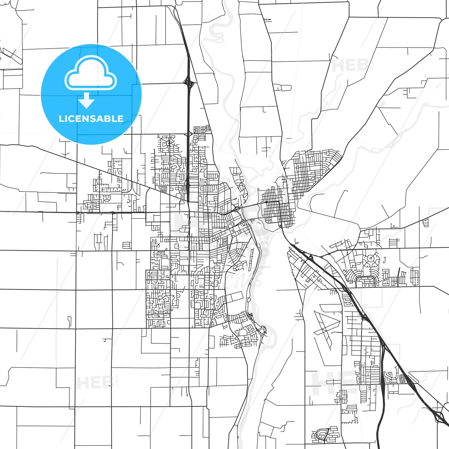 Yuba City, California - Area Map - Light