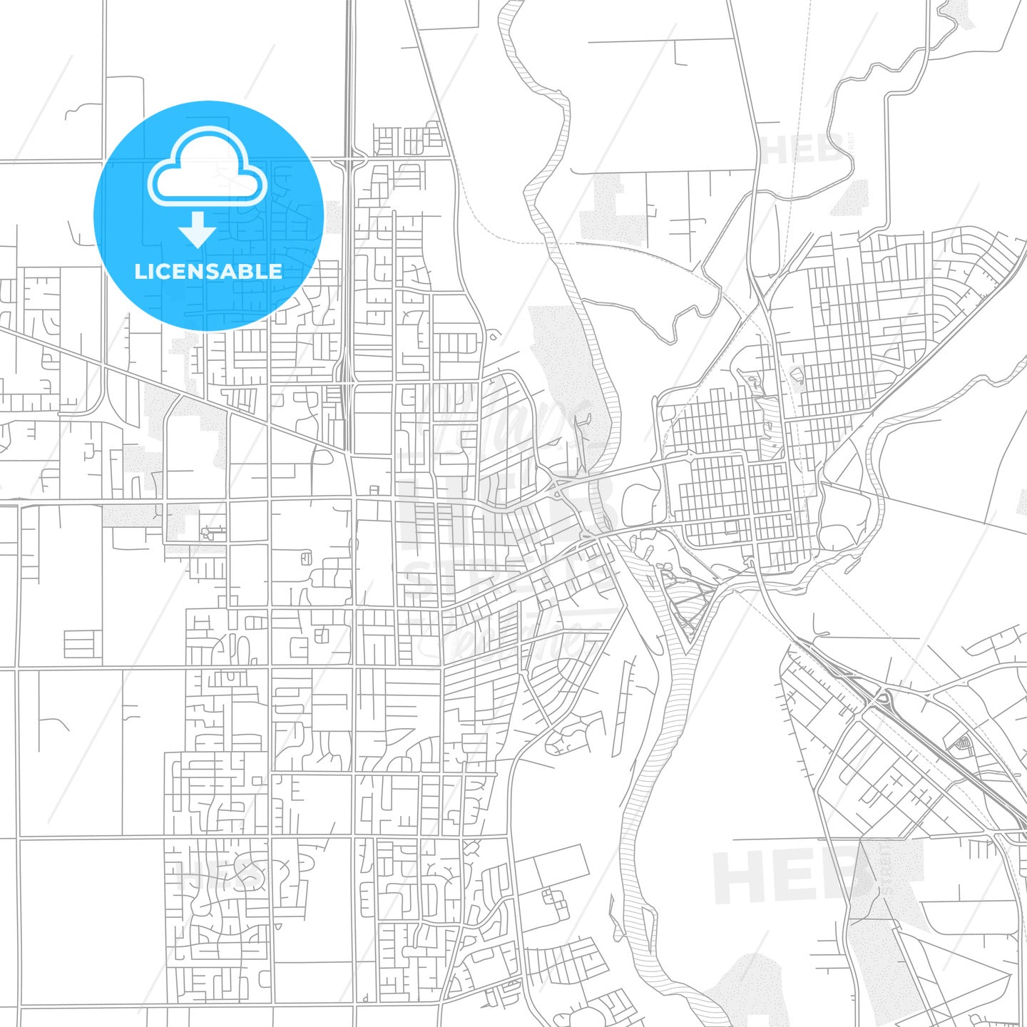 Yuba City, California, USA, bright outlined vector map