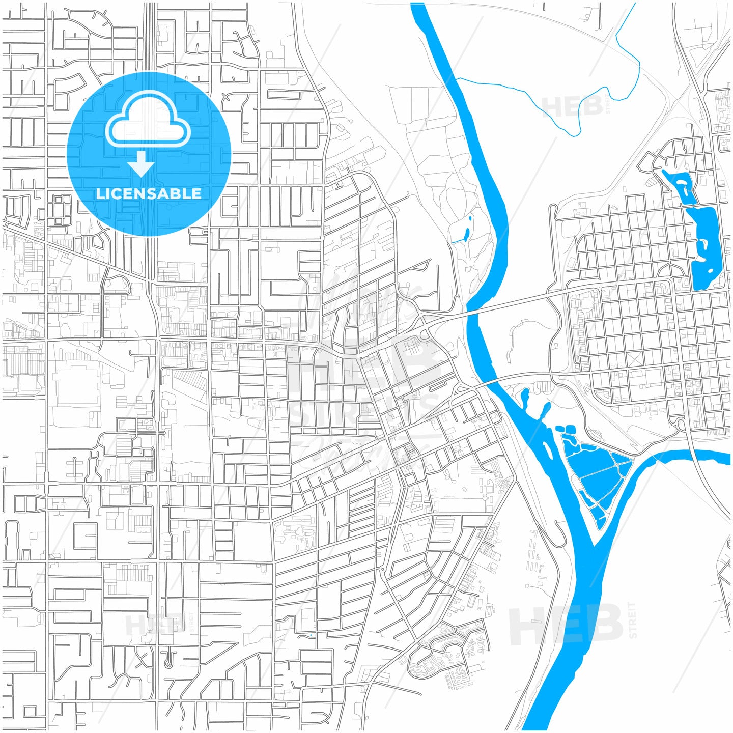 Yuba City, California, United States, city map with high quality roads.