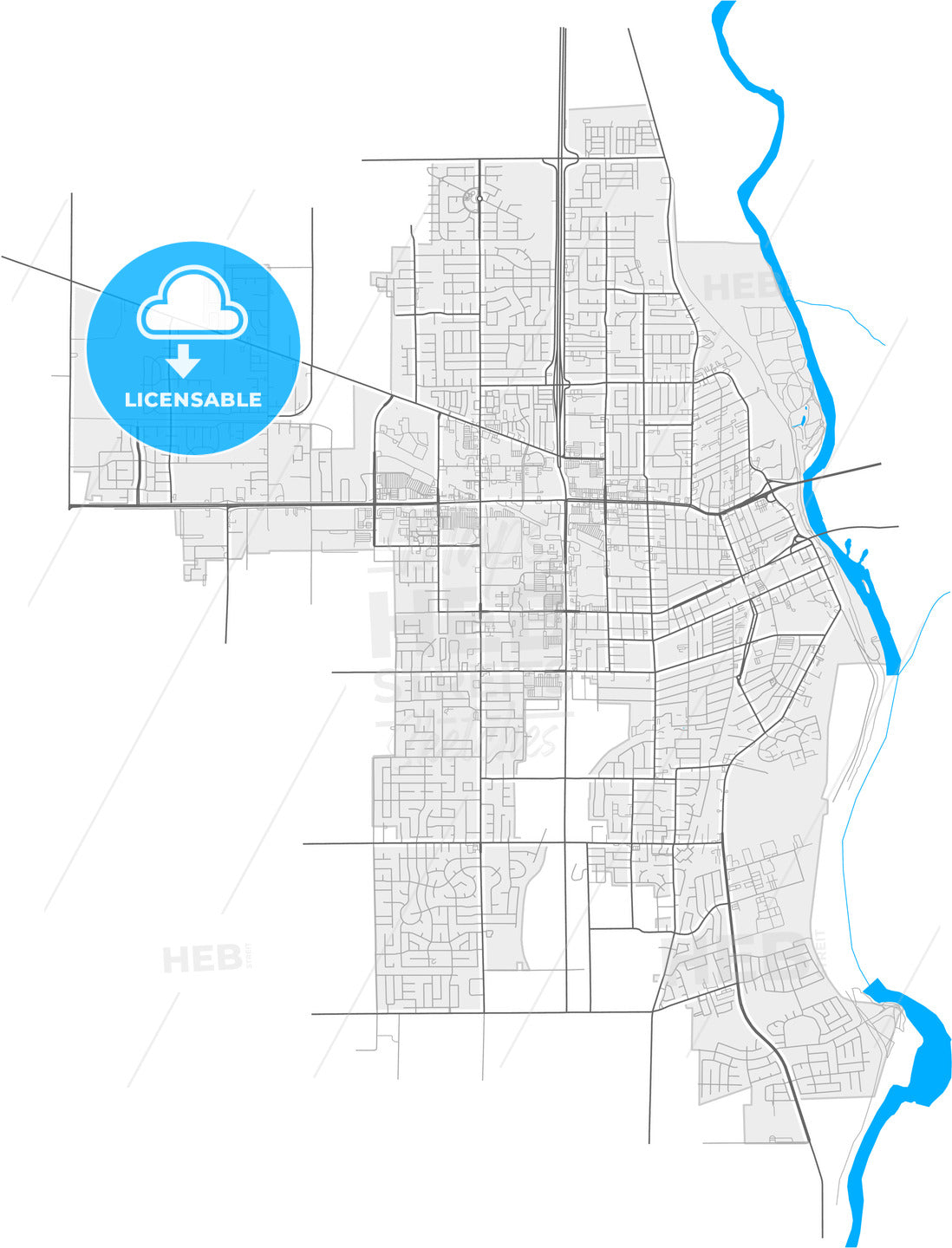 Yuba City, California, United States, high quality vector map