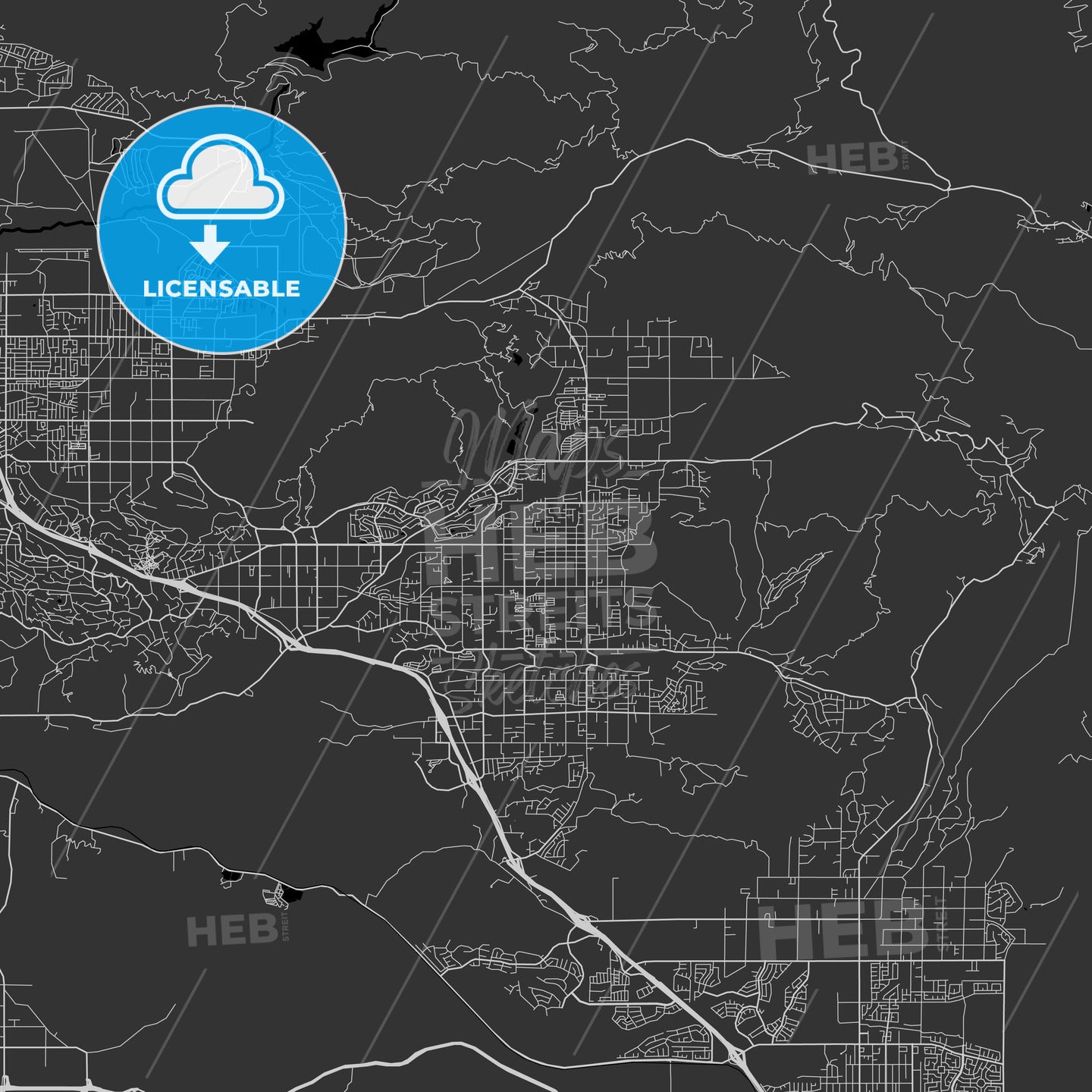 Yucaipa, California Area Map Dark HEBSTREITS