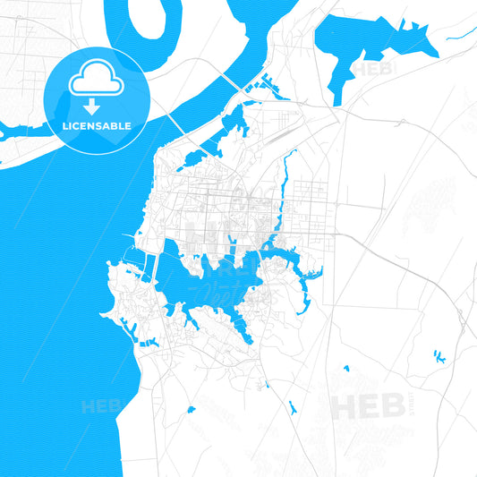 Yueyang, China PDF vector map with water in focus