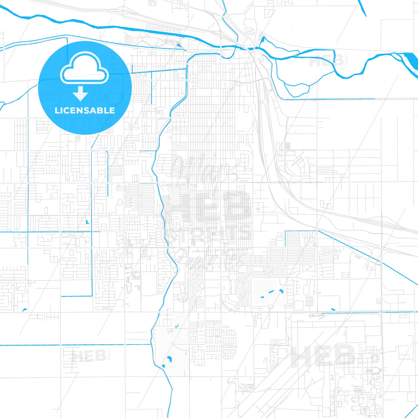 Yuma, Arizona, United States, PDF vector map with water in focus