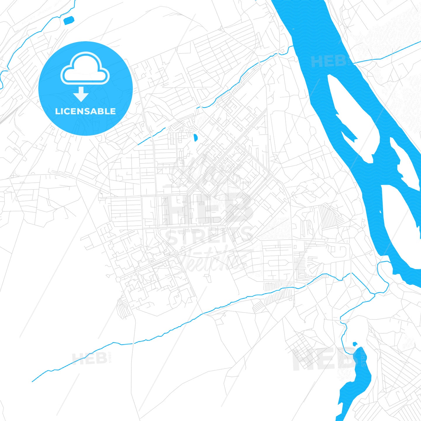 Yurga, Russia PDF vector map with water in focus