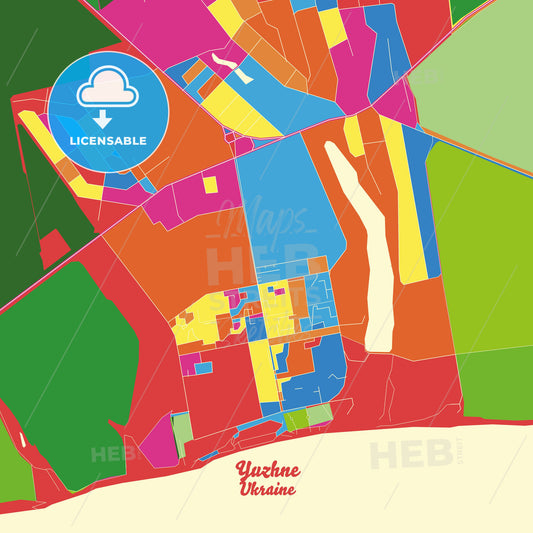 Yuzhne, Ukraine Crazy Colorful Street Map Poster Template - HEBSTREITS Sketches