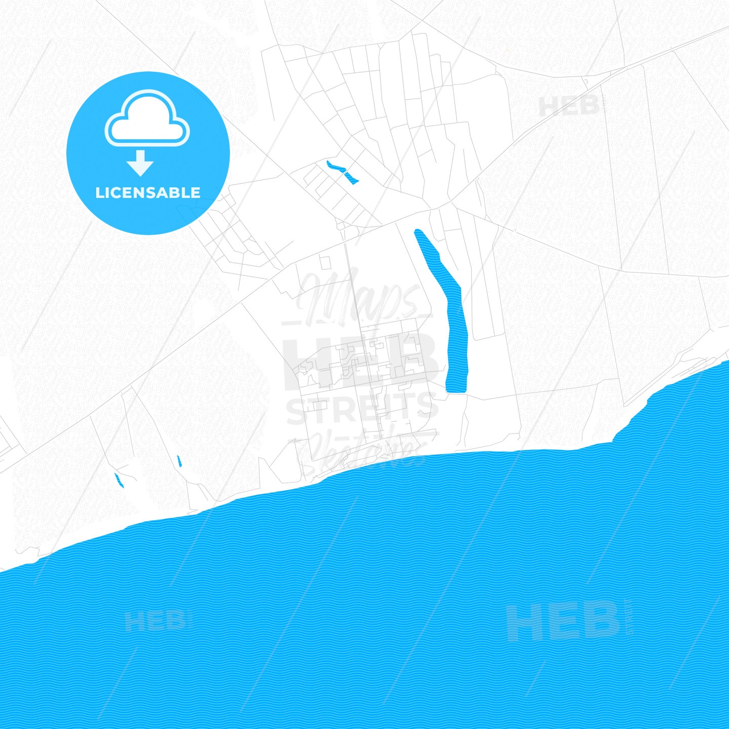 Yuzhne, Ukraine PDF vector map with water in focus