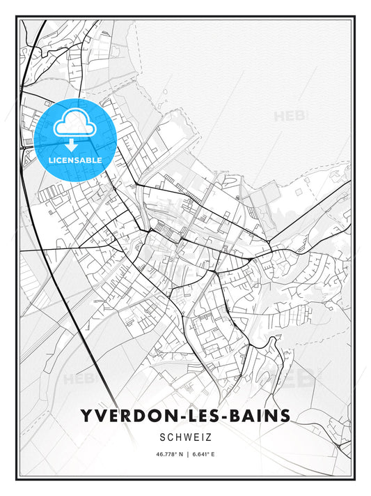 Yverdon-les-Bains, Switzerland, Modern Print Template in Various Formats - HEBSTREITS Sketches