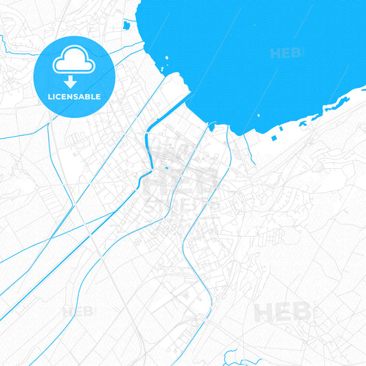 Yverdon-les-Bains, Switzerland PDF vector map with water in focus