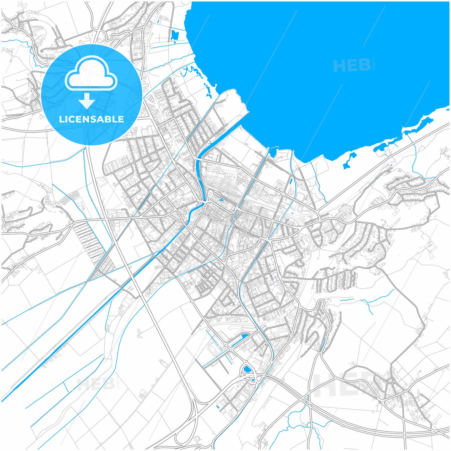 Yverdon-les-Bains, Switzerland, city map with high quality roads.