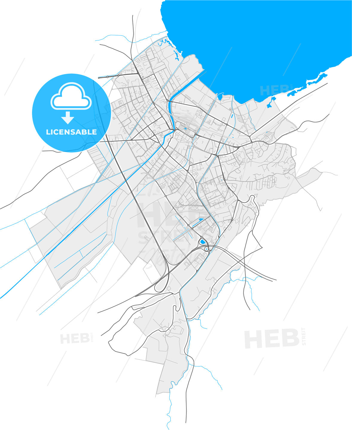 Yverdon-les-Bains, Switzerland, high quality vector map