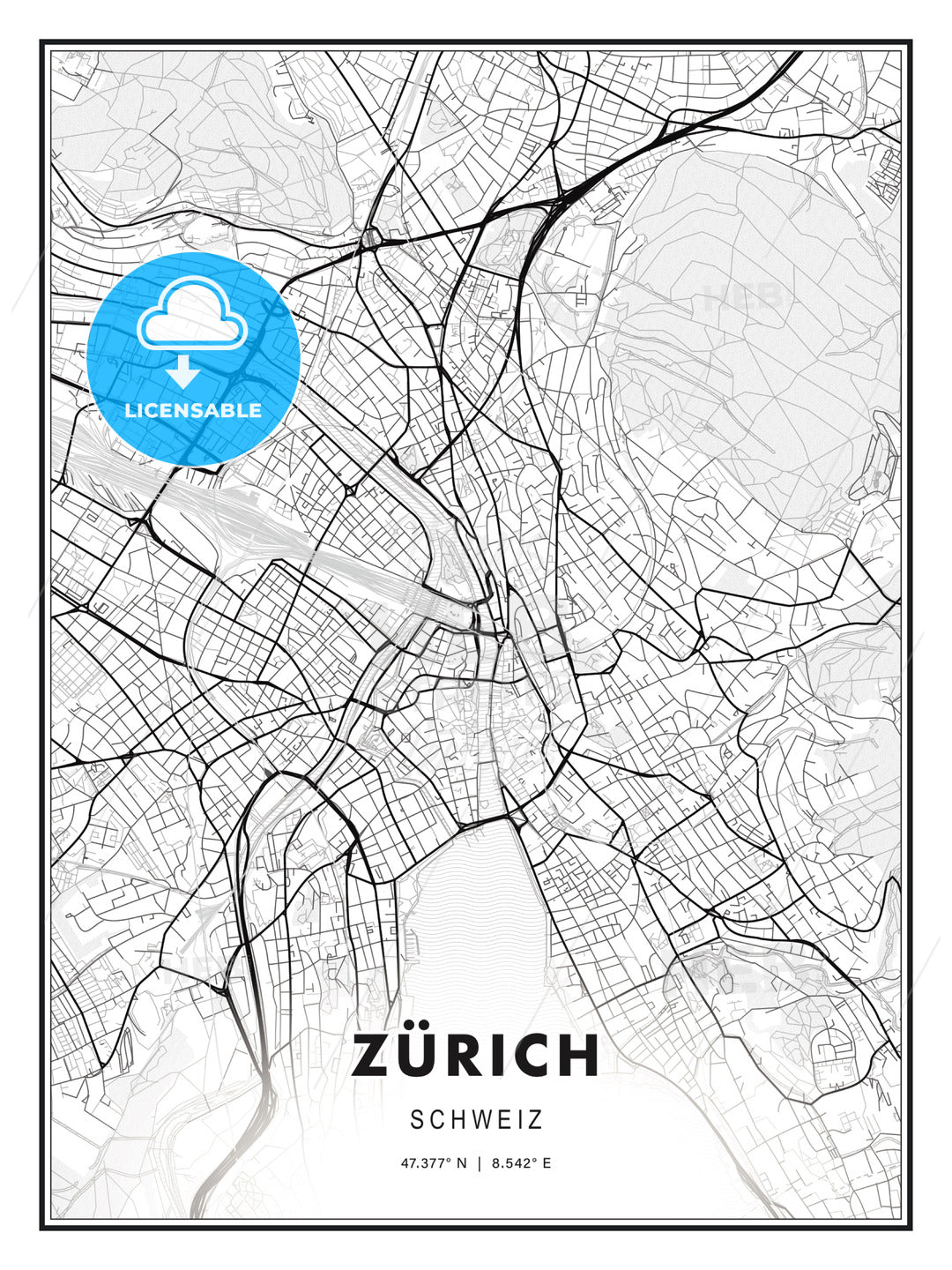 Zürich, Switzerland, Modern Print Template in Various Formats - HEBSTREITS Sketches