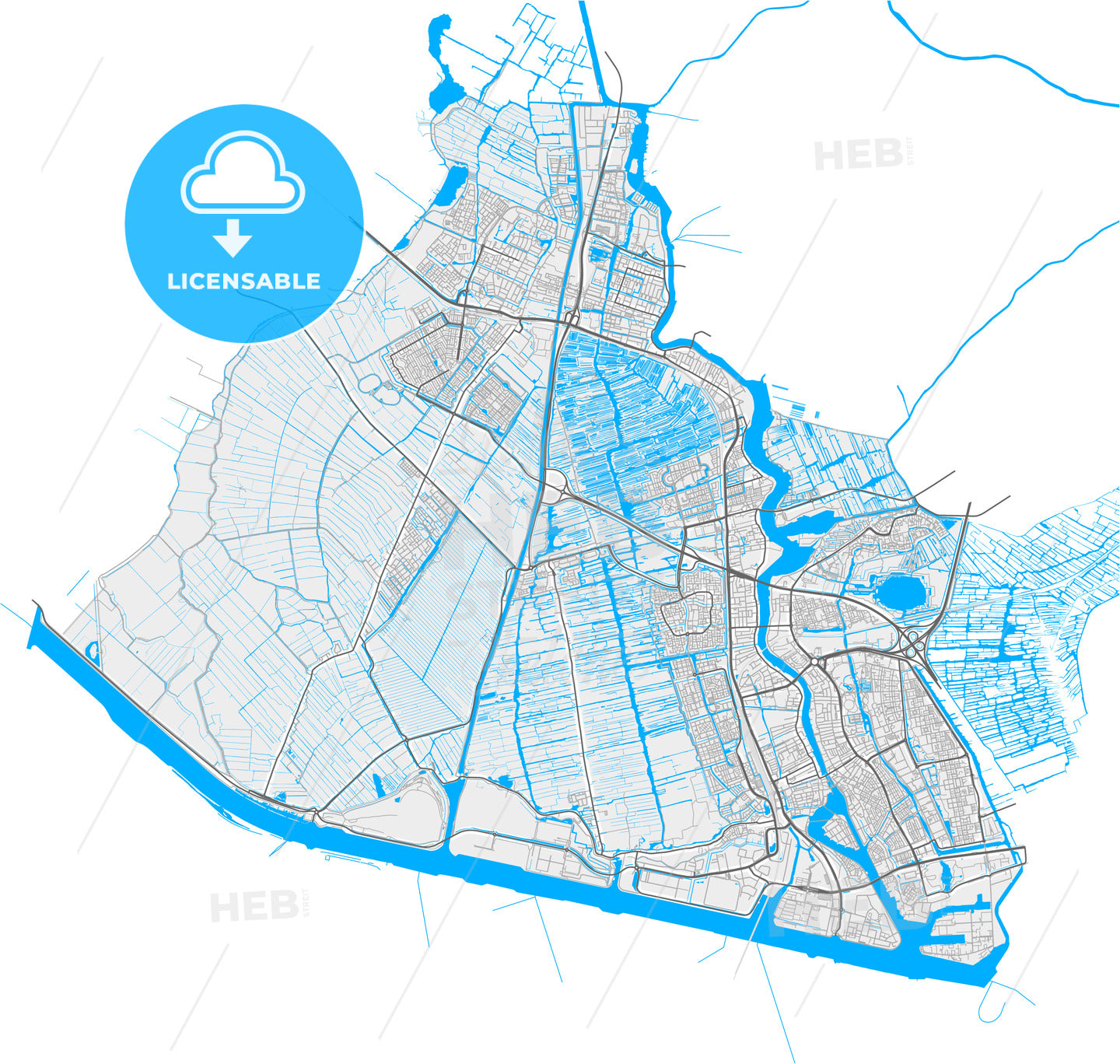 Zaanstad, North Holland, Netherlands, high quality vector map