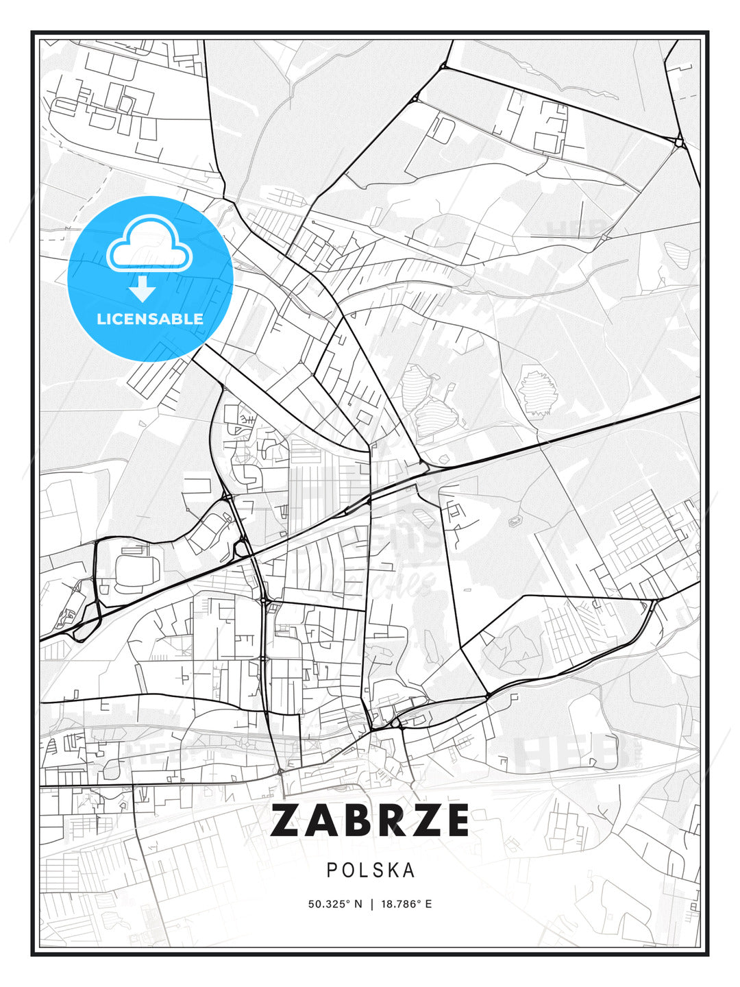 Zabrze, Poland, Modern Print Template in Various Formats - HEBSTREITS Sketches