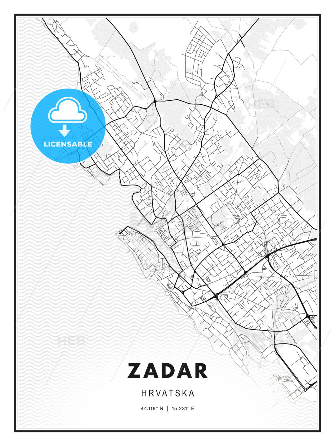 Zadar, Croatia, Modern Print Template in Various Formats - HEBSTREITS Sketches