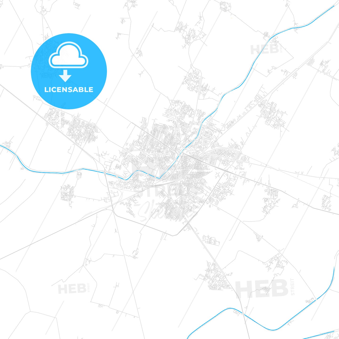 Zagazig, Egypt PDF vector map with water in focus