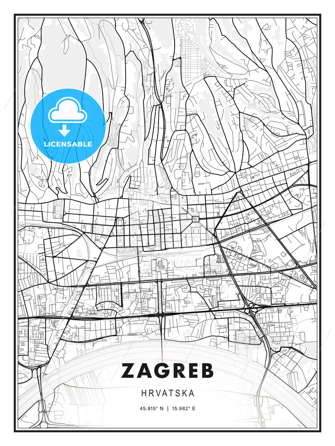 Zagreb, Croatia, Modern Print Template in Various Formats - HEBSTREITS Sketches
