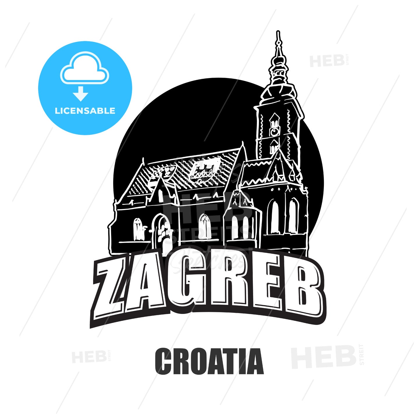 Zagreb, Croatia, black and white logo – instant download