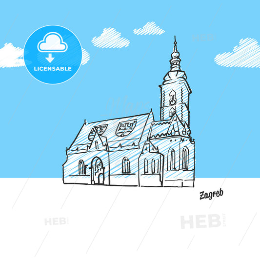 Zagreb, Croatia famous landmark sketch – instant download