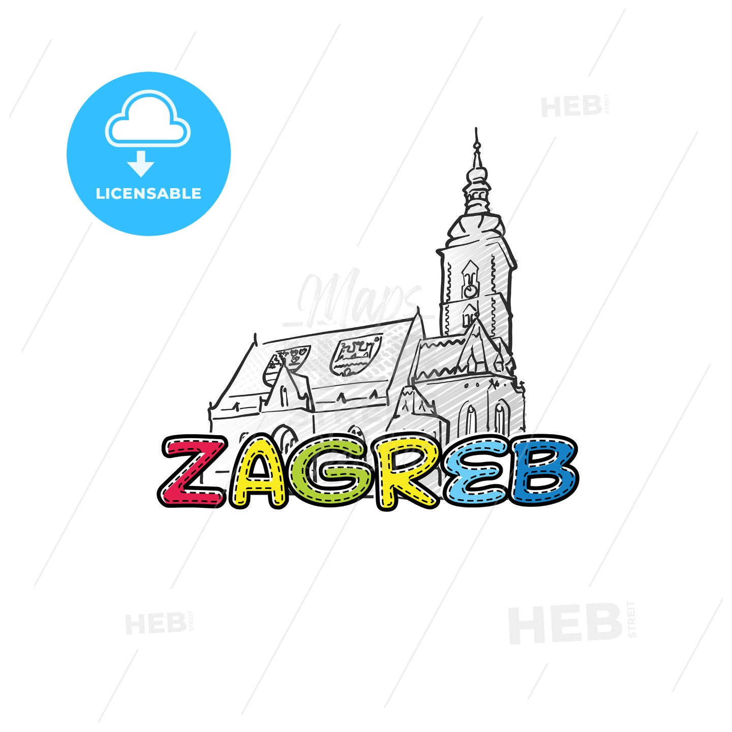 Zagreb beautiful sketched icon – instant download