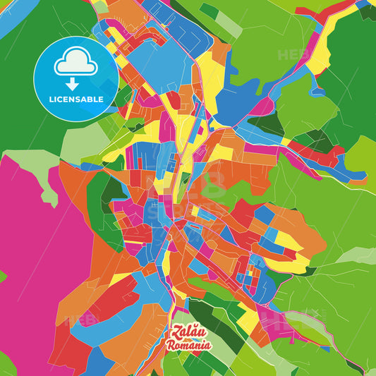 Zalău, Romania Crazy Colorful Street Map Poster Template - HEBSTREITS Sketches