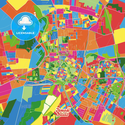 Zamość, Poland Crazy Colorful Street Map Poster Template - HEBSTREITS Sketches