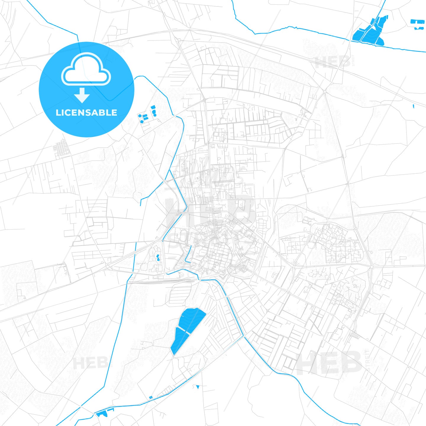 Zamość, Poland PDF vector map with water in focus