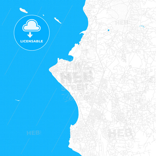 Zanzibar, Tanzania PDF vector map with water in focus
