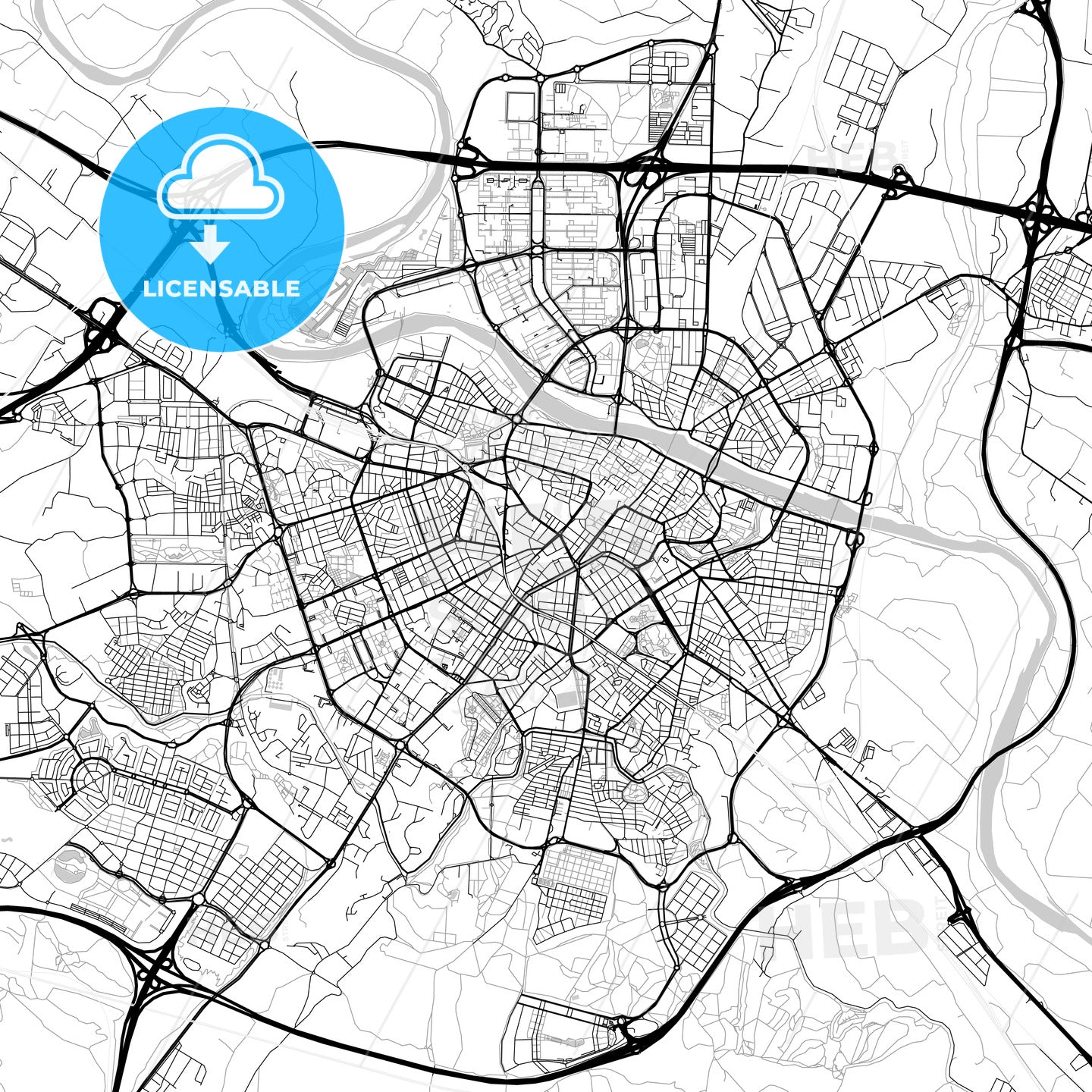 Zaragoza, Spain - downtown map, light