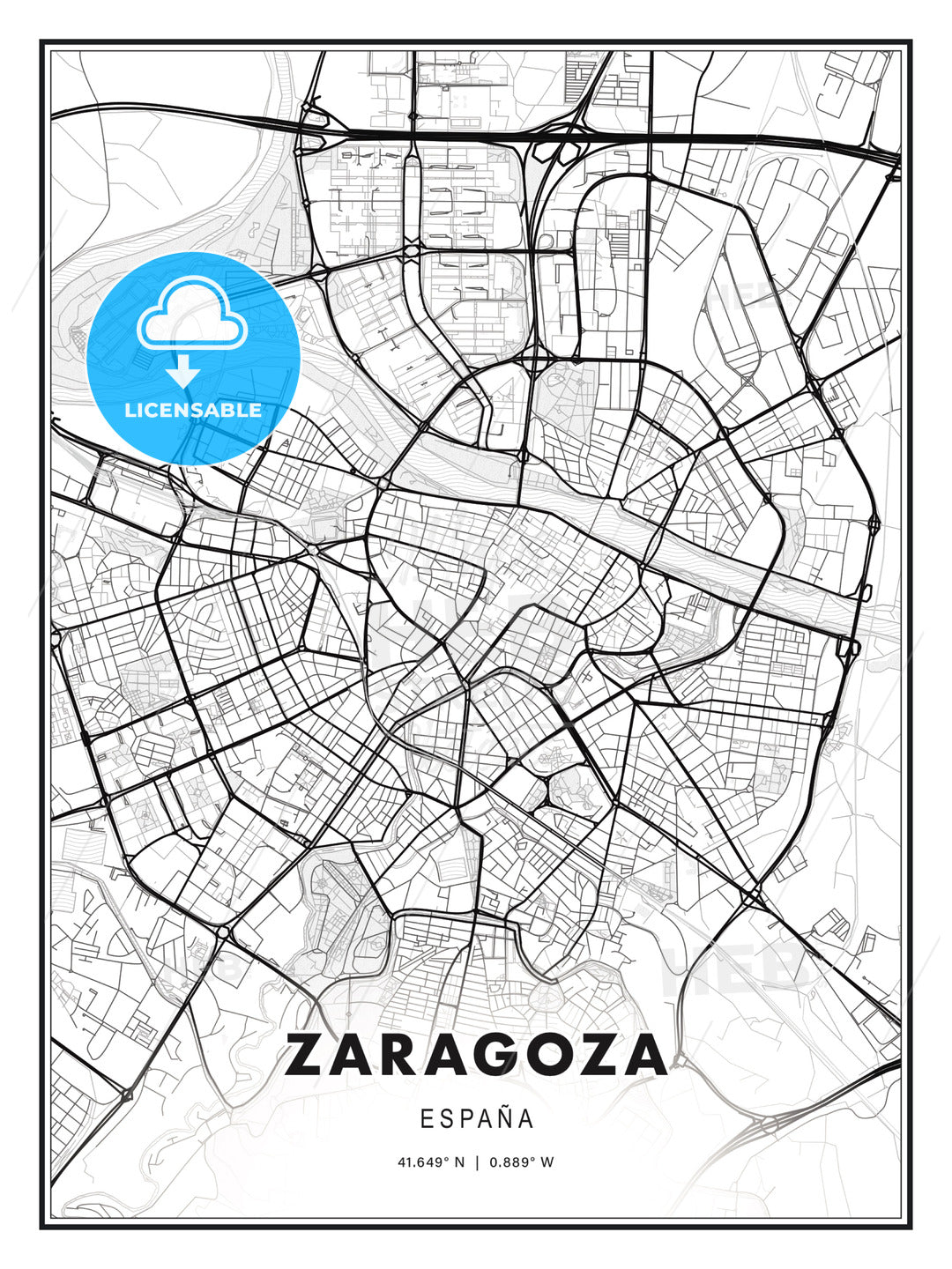 Zaragoza, Spain, Modern Print Template in Various Formats - HEBSTREITS Sketches
