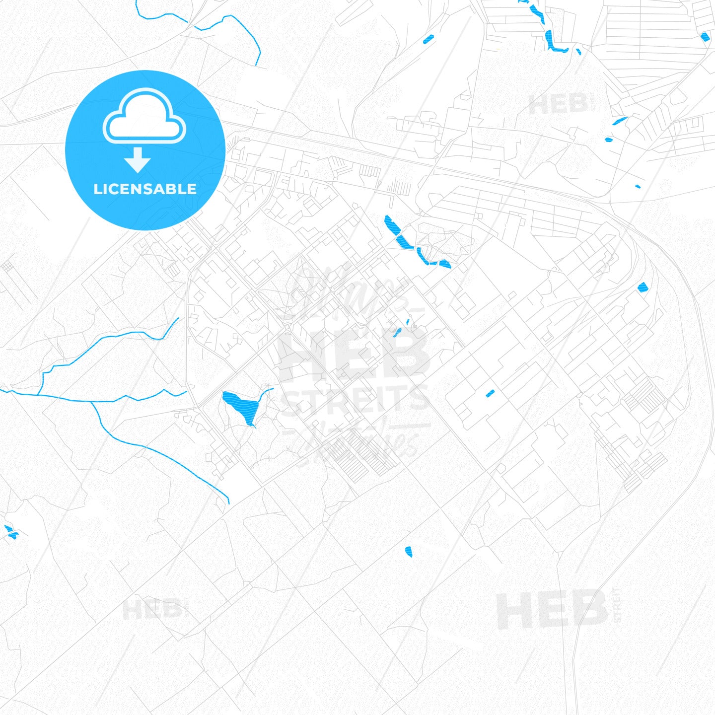 Zarechny, Russia PDF vector map with water in focus