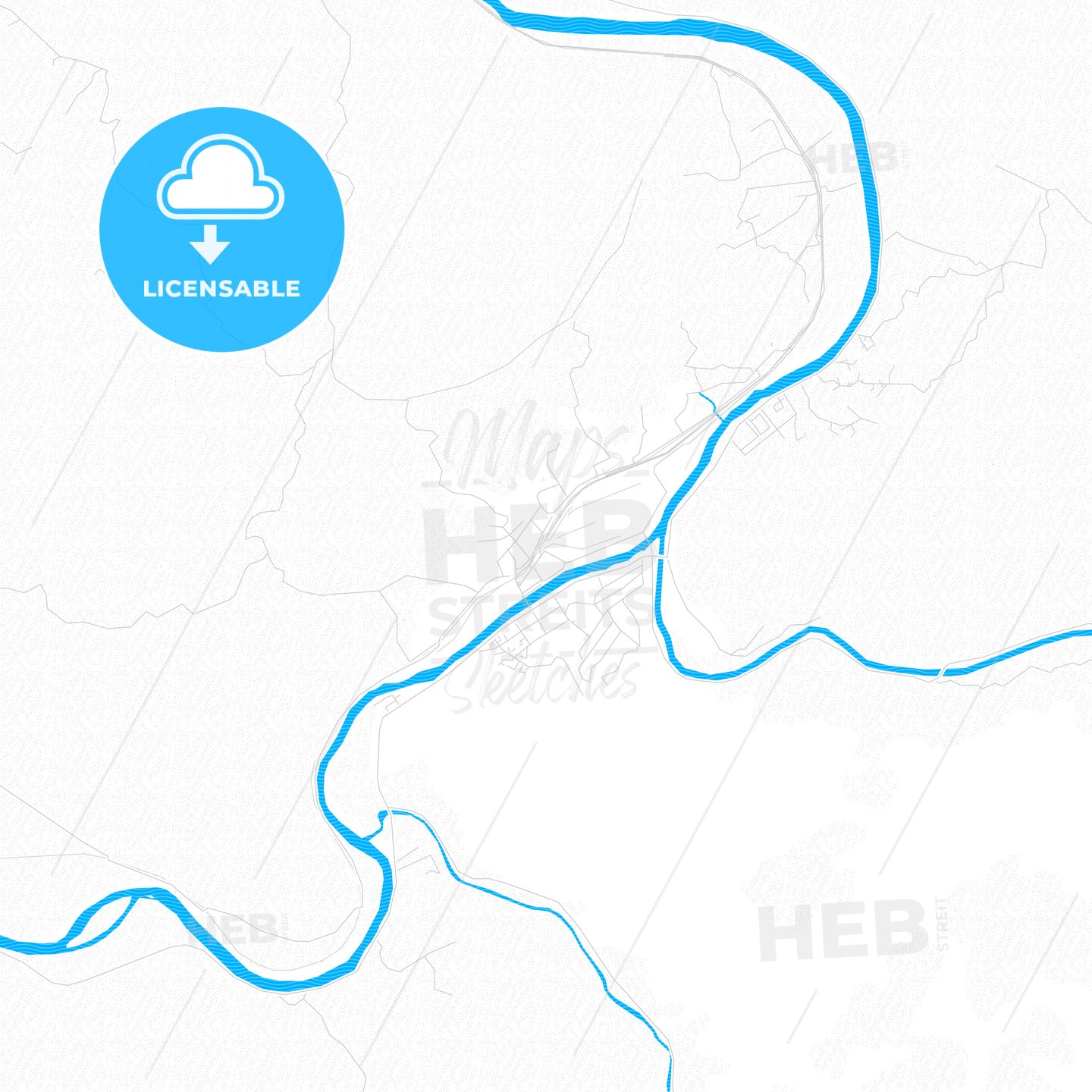 Zavidovići, Bosnia and Herzegovina PDF vector map with water in focus