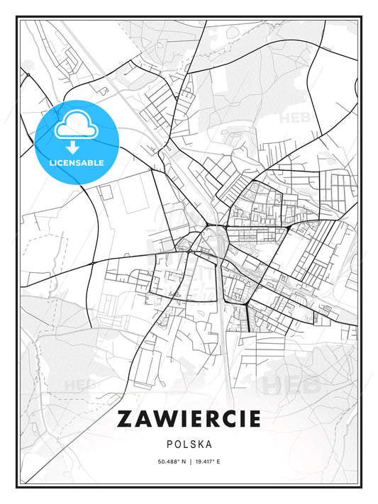 Zawiercie, Poland, Modern Print Template in Various Formats - HEBSTREITS Sketches