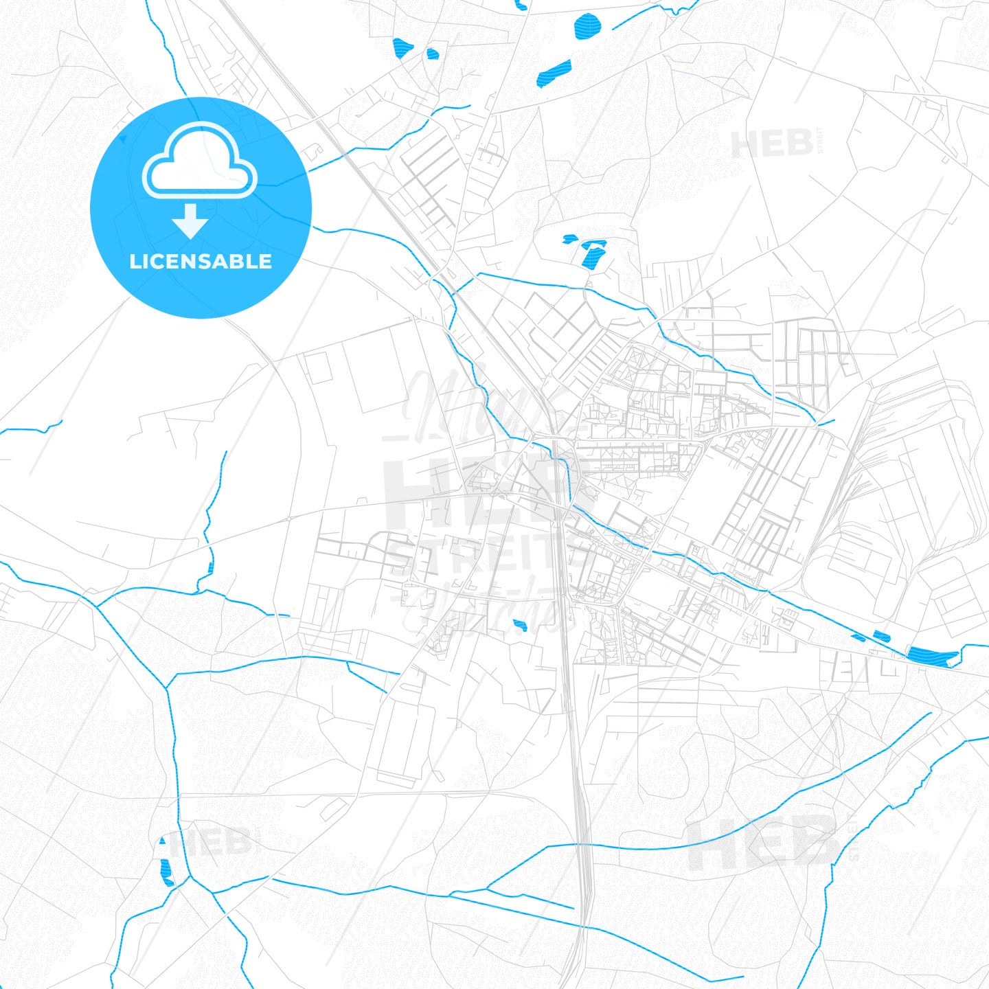 Zawiercie, Poland PDF vector map with water in focus