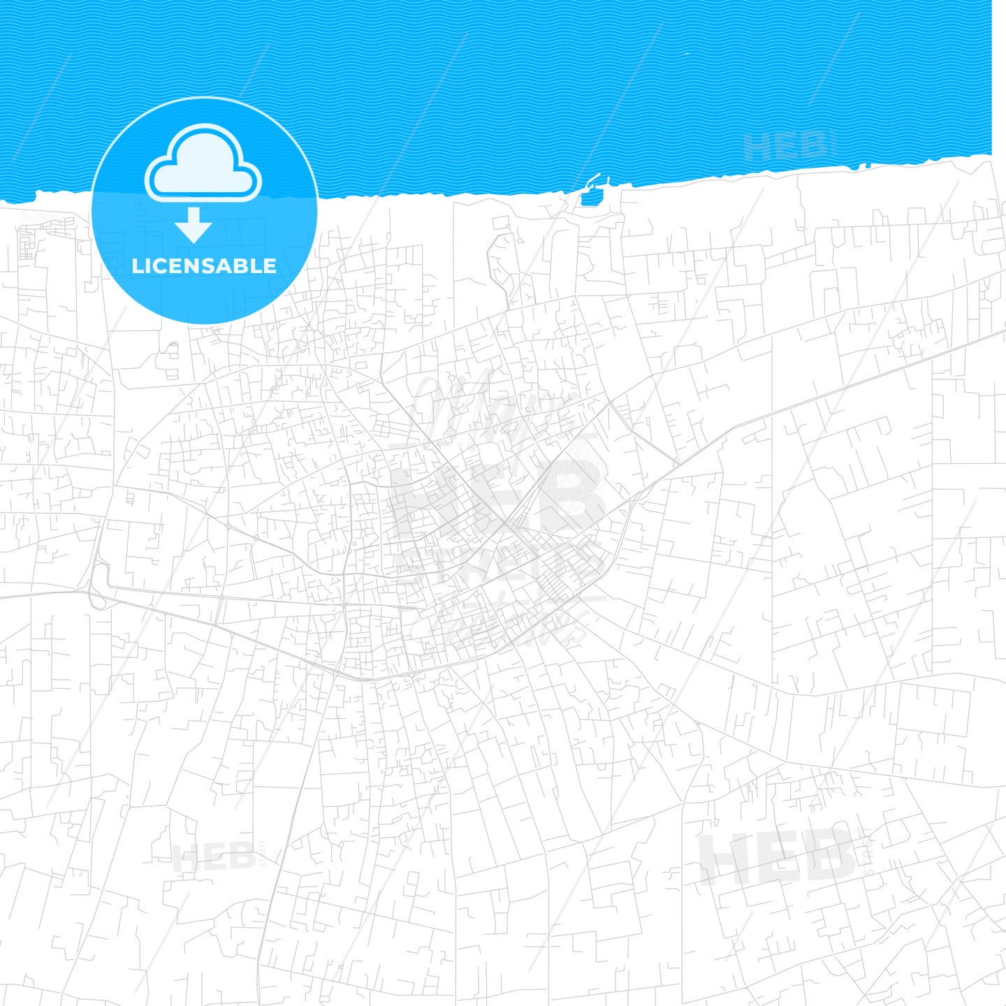 Zawiya, Libya PDF vector map with water in focus