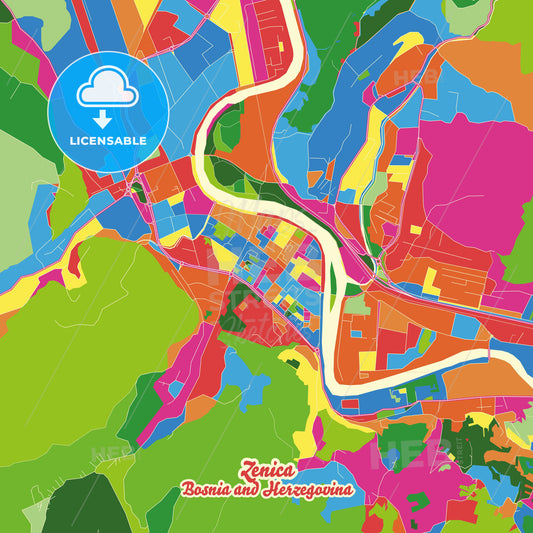 Zenica, Bosnia and Herzegovina Crazy Colorful Street Map Poster Template - HEBSTREITS Sketches