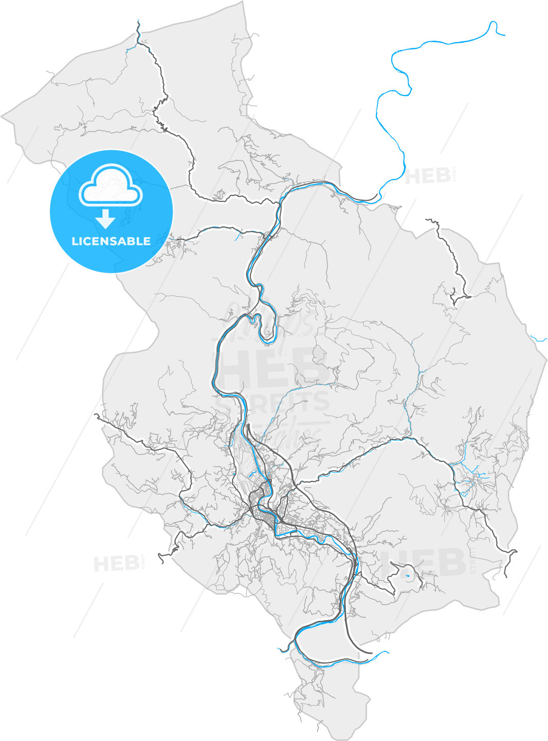 Zenica, Zenica-Doboj Canton, Bosnia and Herzegovina, high quality vector map