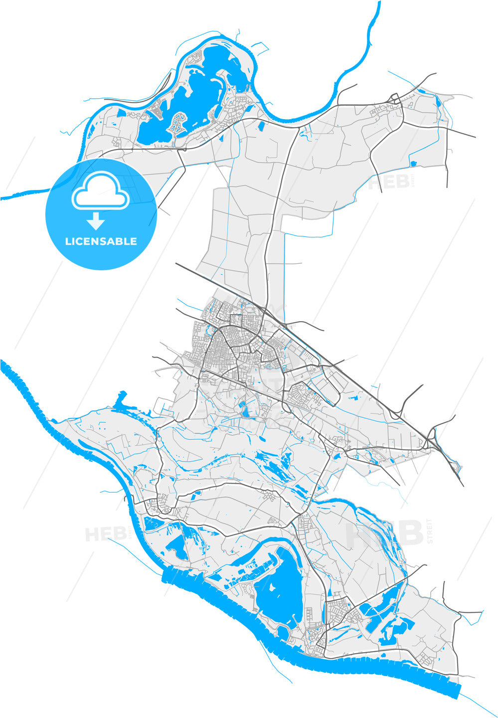 Zevenaar, Gelderland, Netherlands, high quality vector map