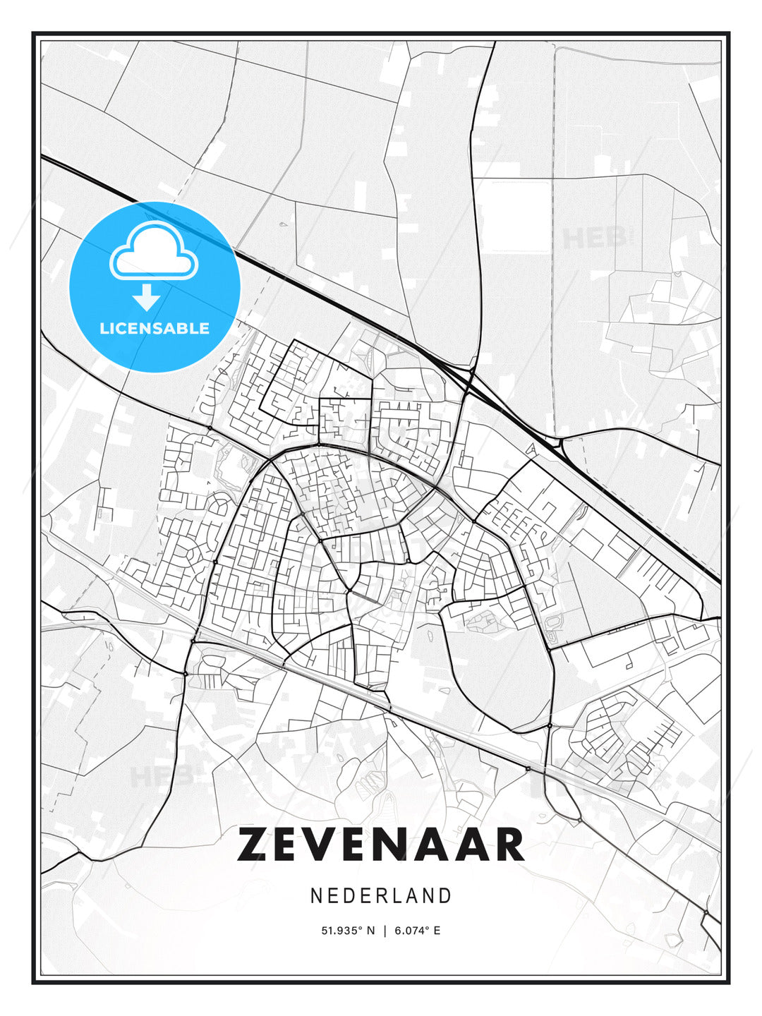 Zevenaar, Netherlands, Modern Print Template in Various Formats - HEBSTREITS Sketches