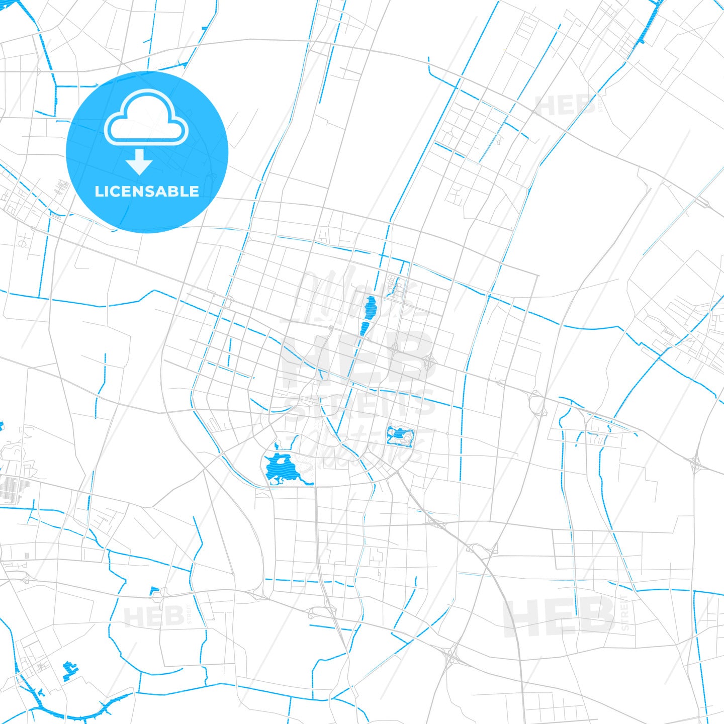 Zhangjiagang, China PDF vector map with water in focus