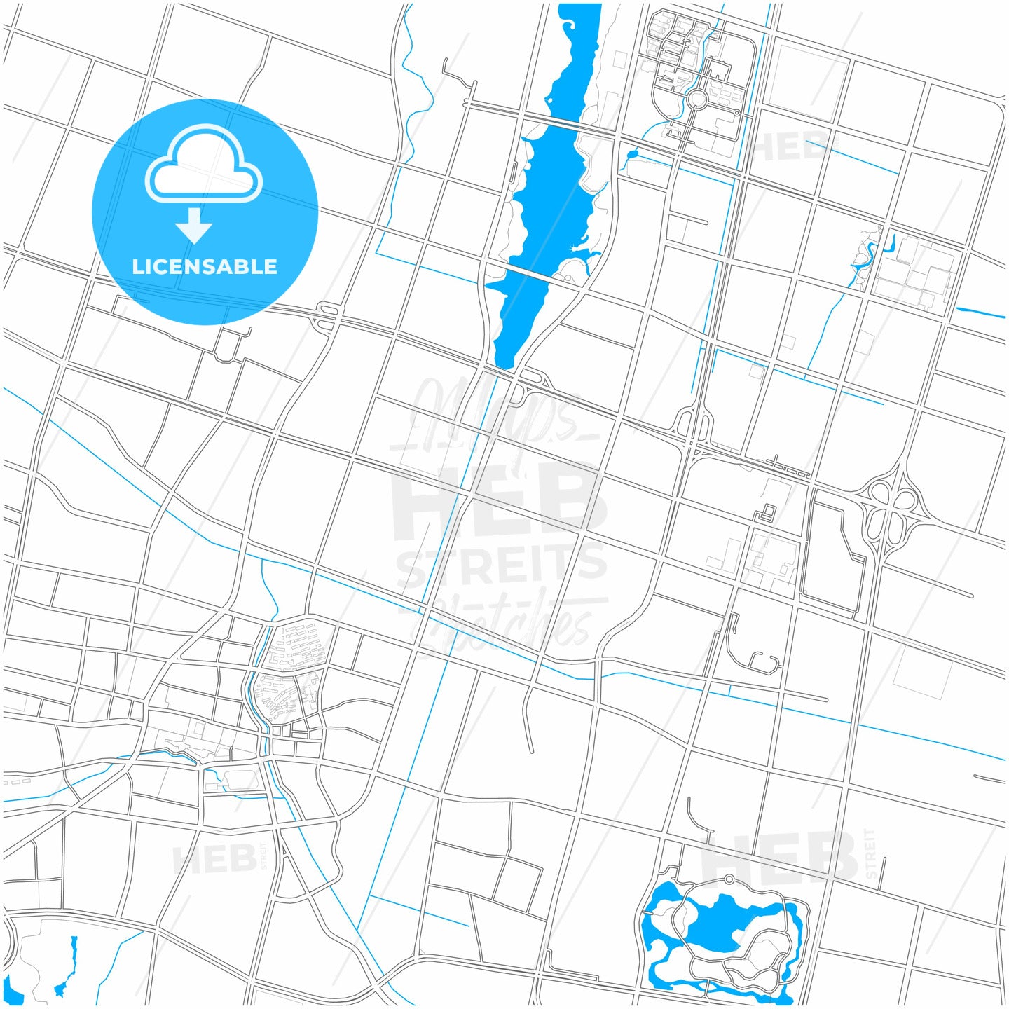 Zhangjiagang, Jiangsu, China, city map with high quality roads.